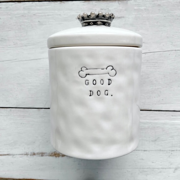 RARE Rae Dunn Ceramic GOOD DOG Canister Treat Jar Crown Lid Bone Magenta Rea Ray - Picture 8 of 9